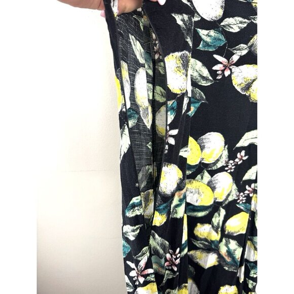 Xhilaration 0X Black Lemon Floral Maxi Dress Cottagecore Euro Summer Double Slit - Picture 3 of 6